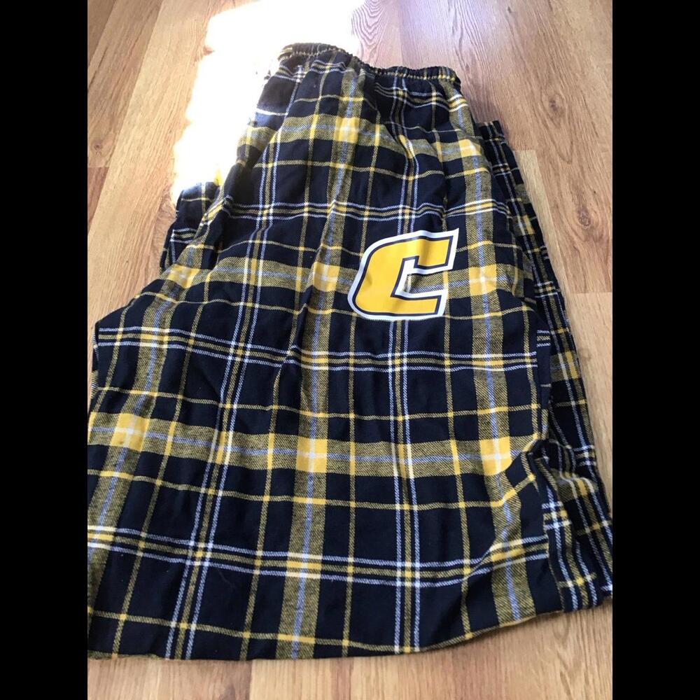 Mens xl pj pajama flannel pants, nwot, plaid, C on one of the legs, sports team